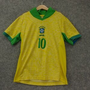 Brazil Neymar Jr 10 Soccer Jersey Boys SMALL 6 Yellow Green CBF Brasil Football